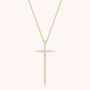 14K GOLD MOISSANITE DIAMOND LONG CROSS PENDANT NECKLACE